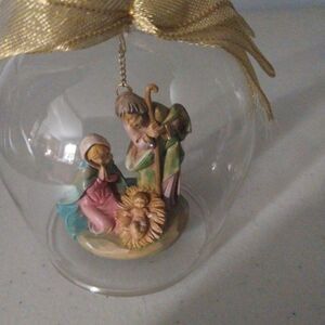 Vintage Fontanini Clear Glass Bell With Nativity Scene Clapper Religious Decor
